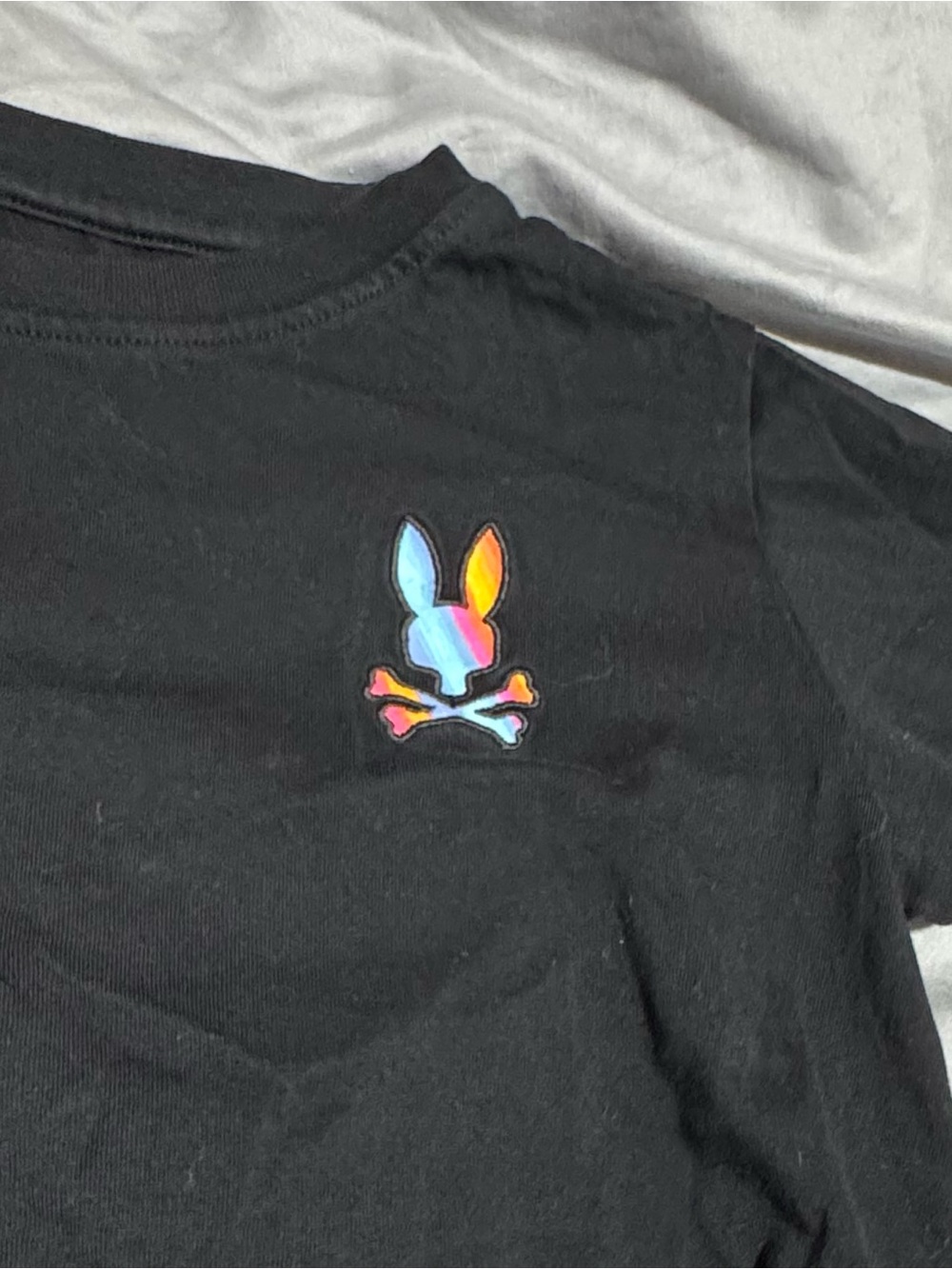 Psycho Bunny Kids Black Tee with Rainbow Bunny Logo